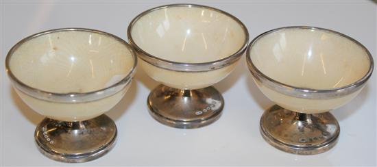 Set of 3 Art Deco silver and ivory salts